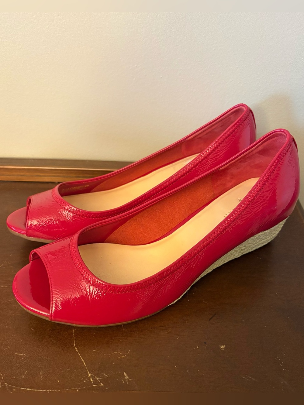 Cole Haan Women’s Size 8 Open-Toe Wedge Pumps in Tango Red